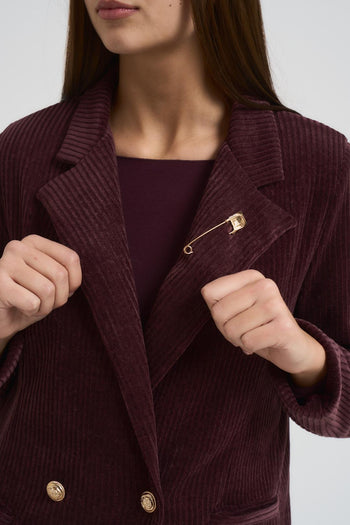 Blazer donna in velluto a coste bordeaux - 3
