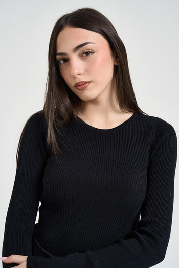 Maglia donna a costine nera - 3