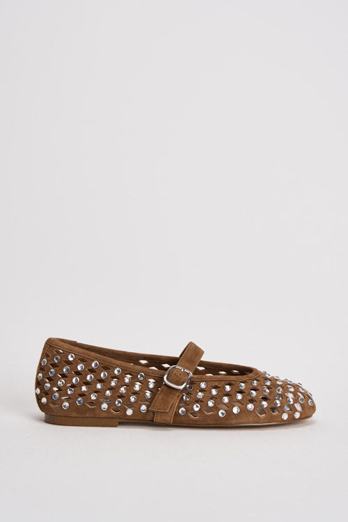 Ballerina donna nocciola traforata con borchie silver