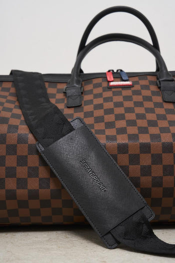 Brown and black checkered men's duffel bag - 8