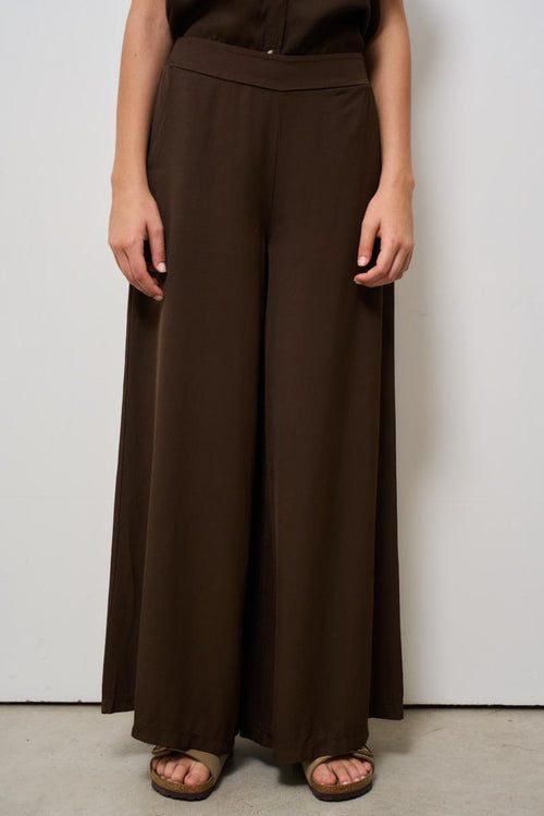 Pantalone donna gamba larga marrone