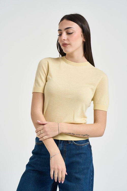 Maglia donna manica a sbuffo gialla