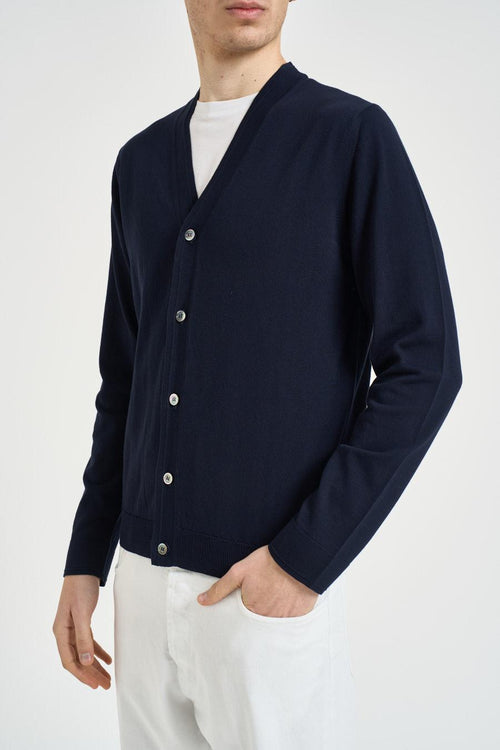 Cardigan uomo scollo a V blu notte - 2