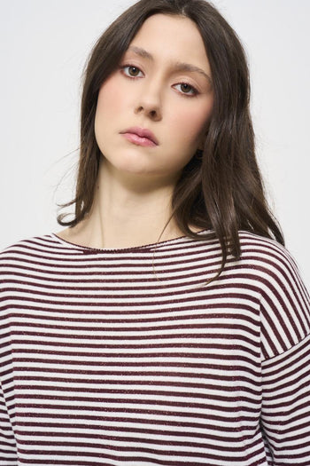 Women's burgundy sweater with lurex stripes - 3
