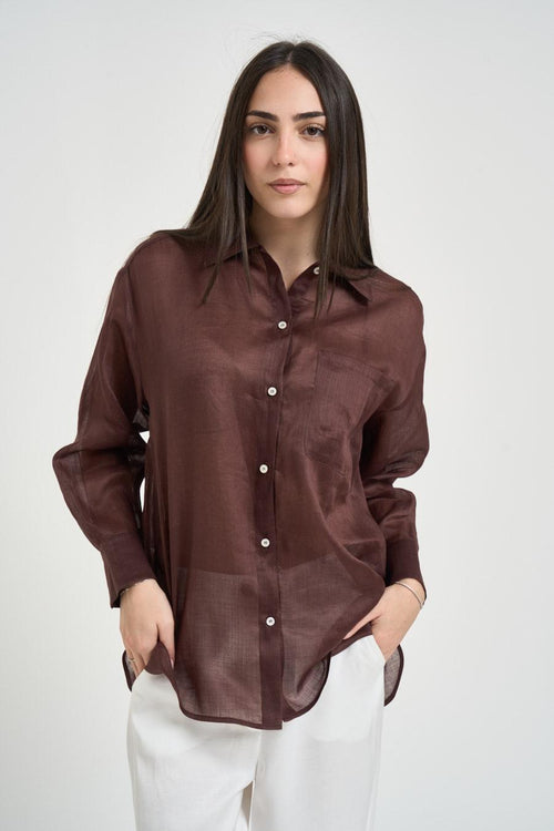 Camicia donna semitrasparente marrone
