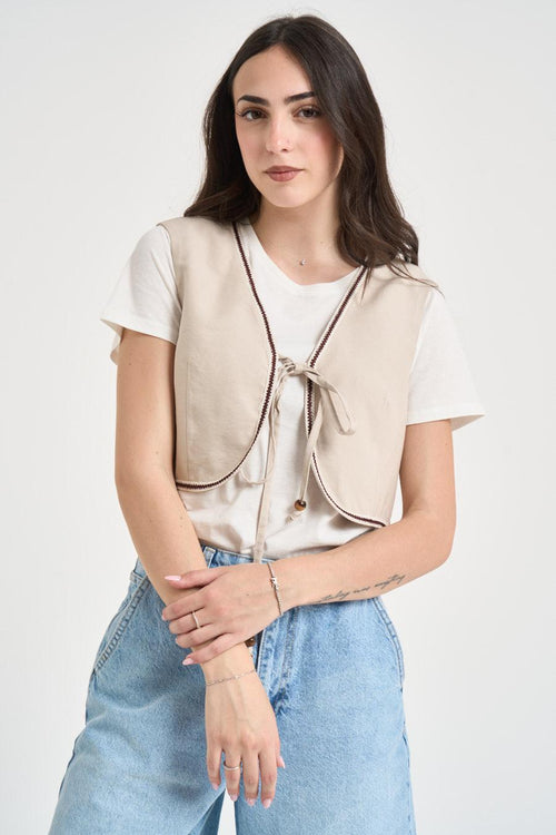 Gilet donna cropped beige
