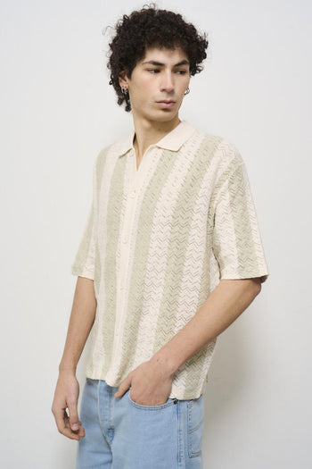 Men's striped perforated polo shirt - 4