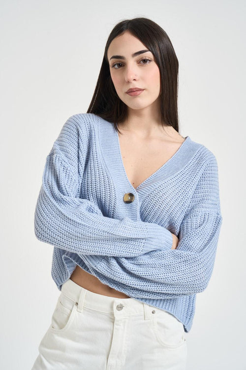 Cardigan donna in maglia azzurro - 2