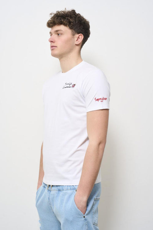T-shirt uomo girocollo bianca con ricamo<BR/> - 2
