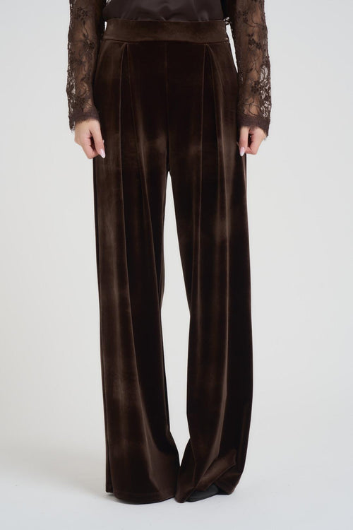 Pantalone donna a palazzo in velluto marrone
