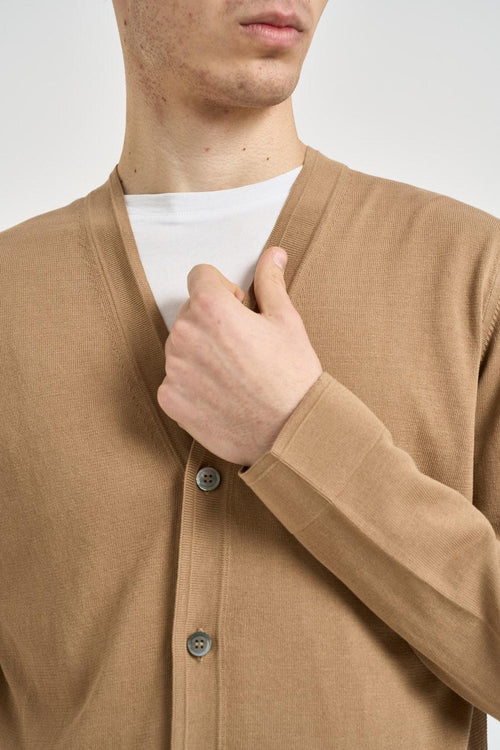 Cardigan uomo scollo a V cammello - 2