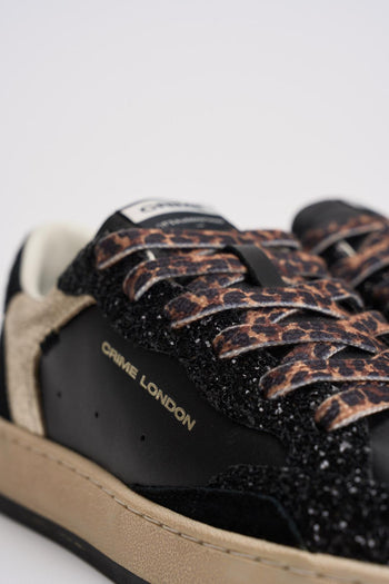 Sneakers donna in pelle e glitter nera - 6