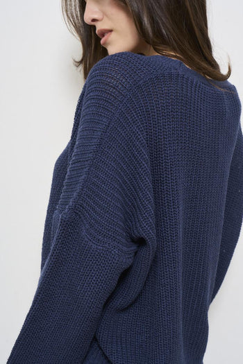 Cardigan donna blu con bottoni in metallo - 6