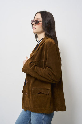 Giacca donna marrone in pelle scamosciata - 5