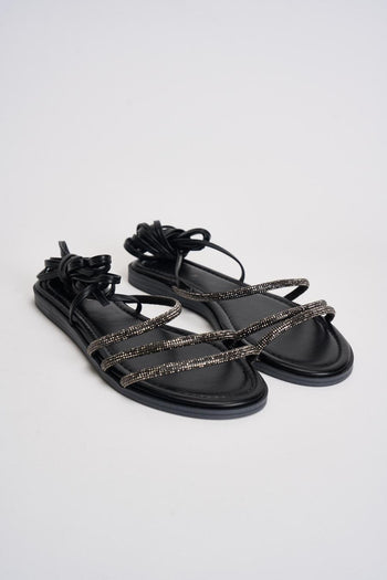 Sandalo donna alla schiava con strass nero - 3