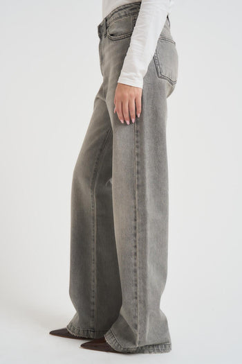 Jeans donna wide leg in denim grigio con micro glitter - 4