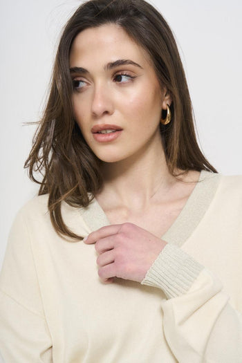 Women's cream V-neck sweater - 3