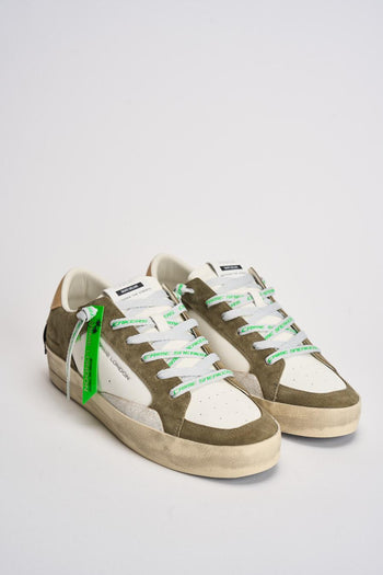 Sneakers uomo bianca e suede verde militare - 3