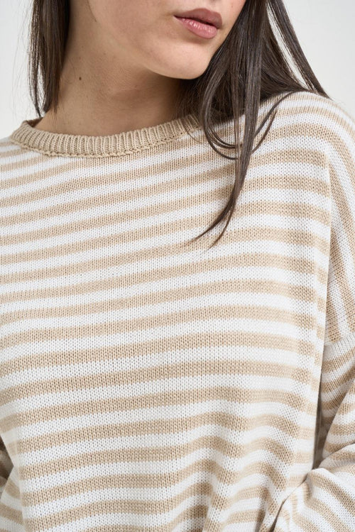 Maglia donna a righe beige - 2