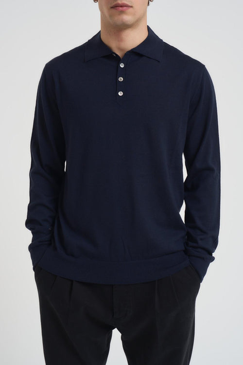 Polo uomo a manica lunga blu notte