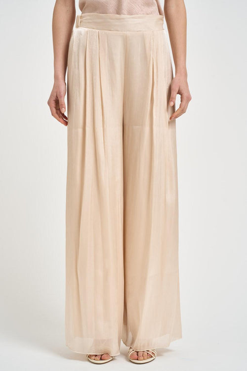 Pantalone donna ampio satinato beige