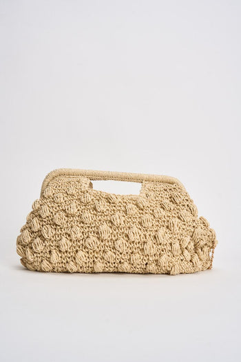 Borsa donna in rafia intrecciata beige - 5