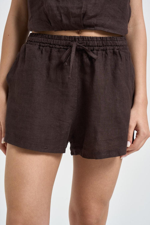 Shorts donna in lino moro - 2