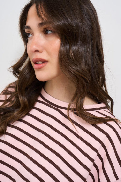 Felpa donna a righe rosa e marrone - 2