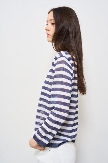 Maglia donna girocollo a righe blu - 3