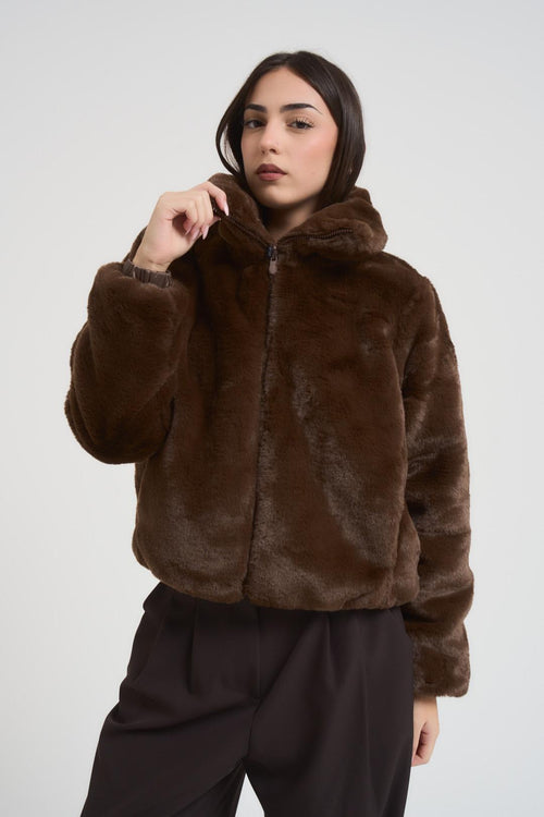 Ecopelliccia donna corta reversibile marrone - 2