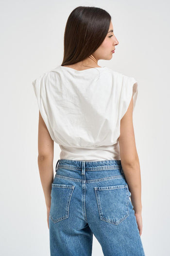 T-shirt donna drappeggiata bianca - 3