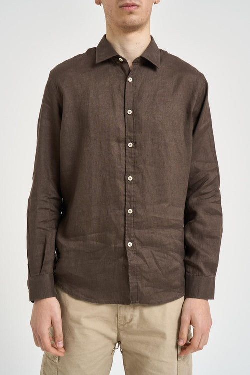 Camicia uomo in lino marrone - 2