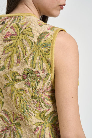 Gilet donna jacquard con motivo tropicale verde - 5