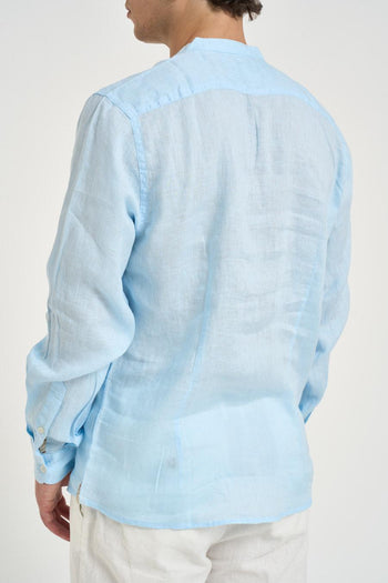 Camicia uomo in lino azzurra - 4