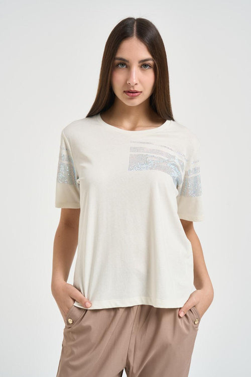 T-shirt donna bianca con strass