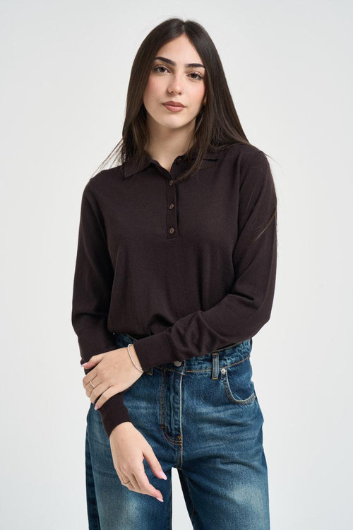 Polo donna manica lunga marrone