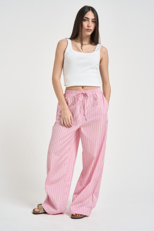 Pantalone donna a righe multicolor rosa