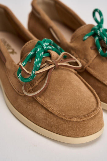 Mocassino donna da barca in suede cammello - 4