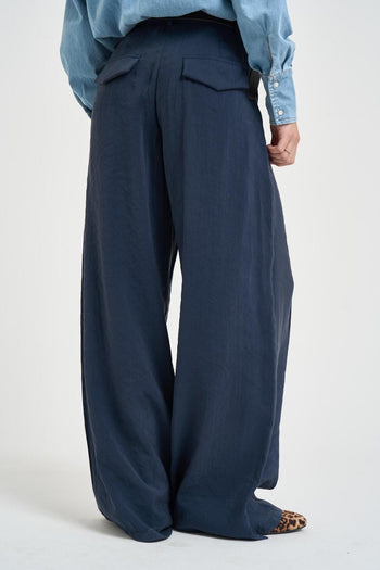 Pantalone donna con pinces blu navy - 4