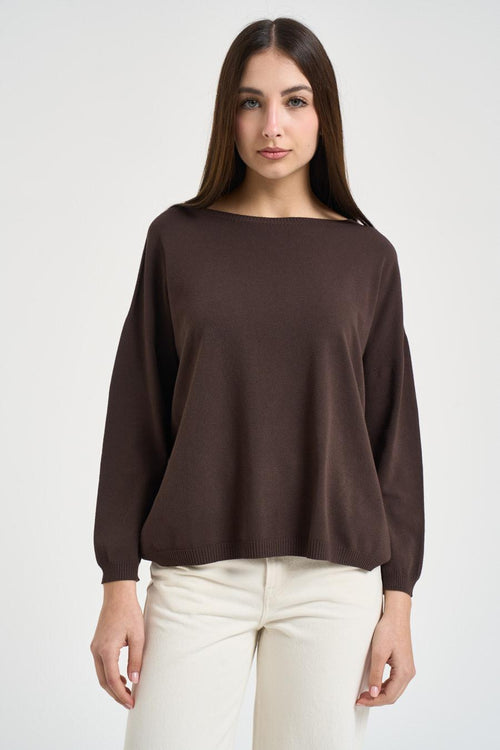 Maglia donna scollo a barca marrone - 1