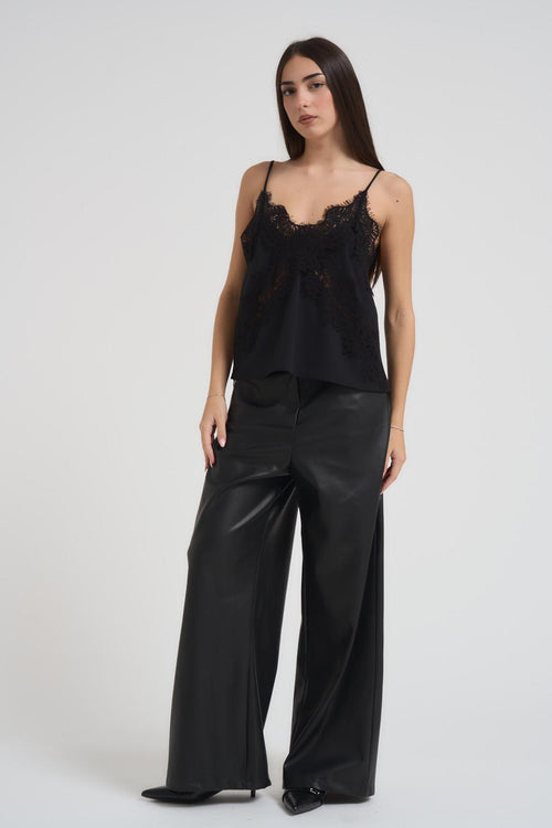 Top donna satinata e pizzo nera