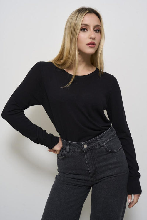 Women's black crew neck sweater - 2