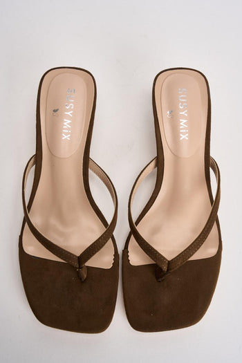 Sandali donna infradito in suede marrone - 5