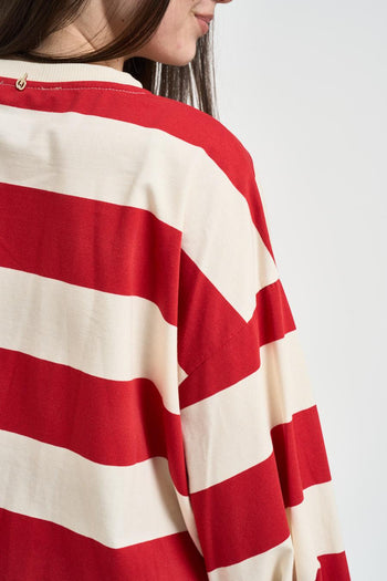 Maglia donna a righe rossa e panna - 4