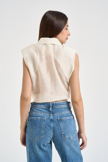 Camicia donna smanicata burro - 3