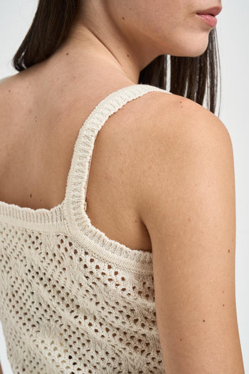 Top donna in maglia traforata panna - 5