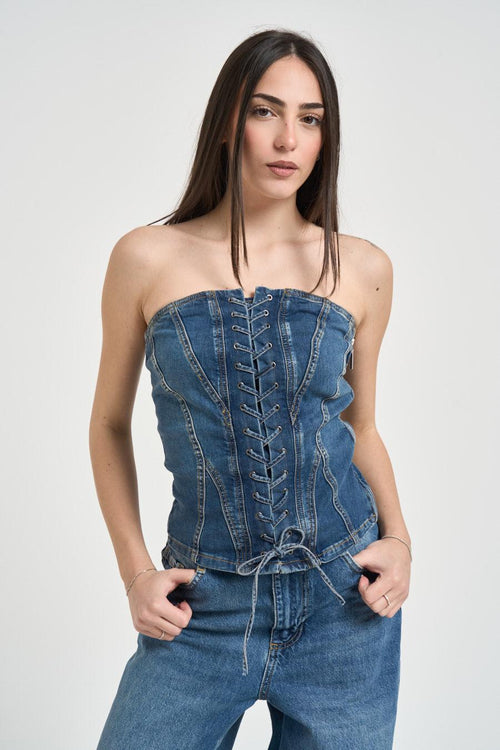 Top donna bustier in denim medio