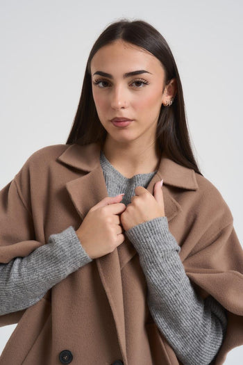 Cappotto donna Pera corto in drap di lana cammello - 3