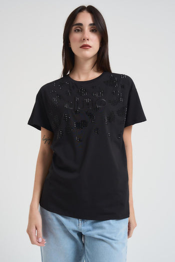 T-shirt donna nera con applicazioni - 3