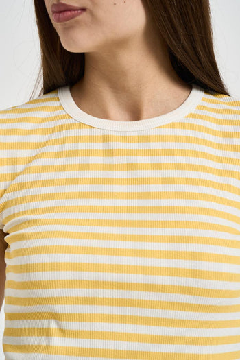 T-shirt donna a righe gialla e bianca - 3